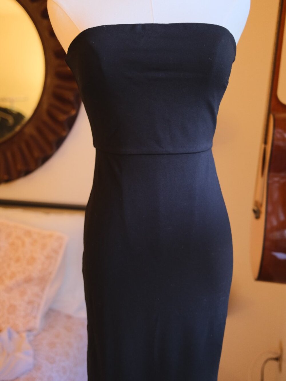 NBD Strapless Black Bodycon Midi Dress Slit Boned Bodice Size S - Picture 4 of 11